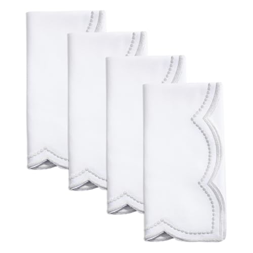 Embroidered Polka Dot Scallop Cloth Napkins - Set of 4