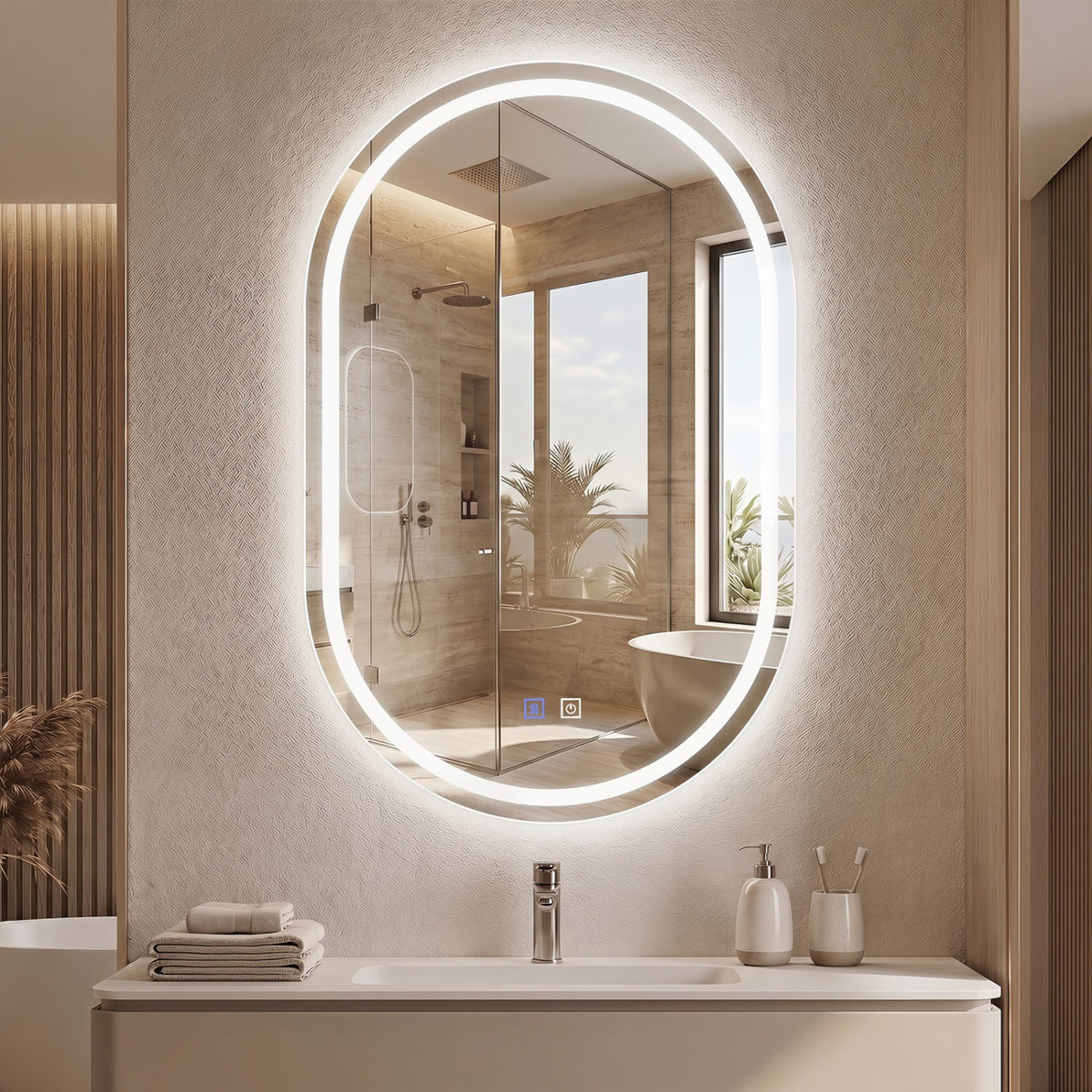 Oval LED Bathroom Mirror with Dimming & Defogger