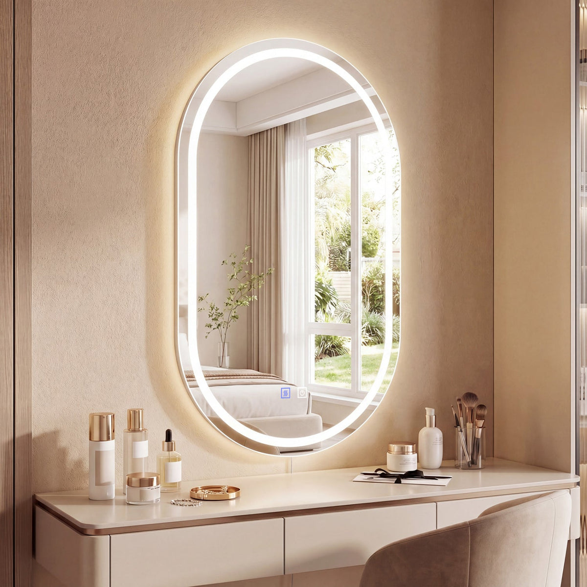 Oval LED Bathroom Mirror with Dimming & Defogger