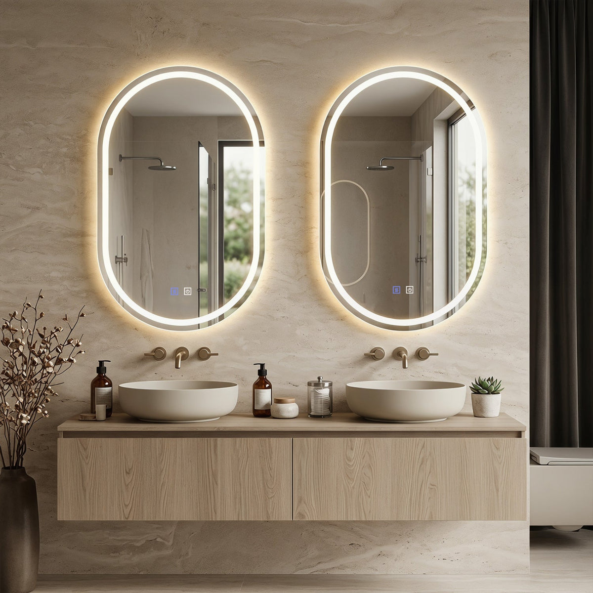 Oval LED Bathroom Mirror with Dimming & Defogger
