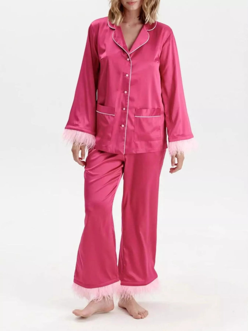 Silky Button Up Top and Pants Lounge Set