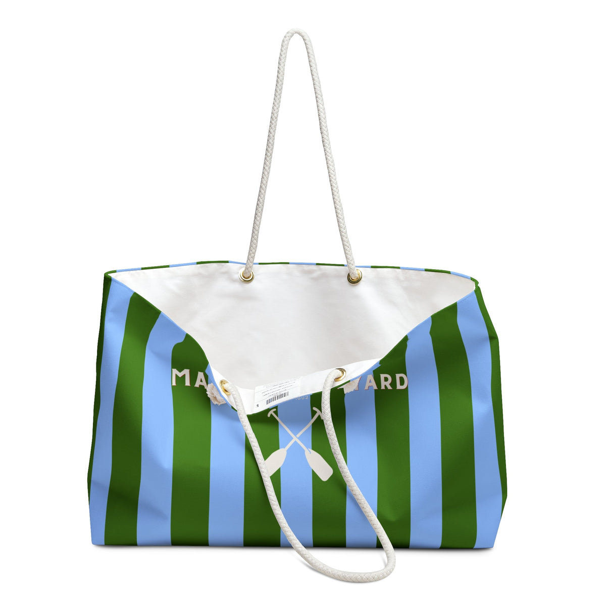 Marthas Vineyard Preppy Weekender Bag — Stripped Rope-Handle Travel Tote