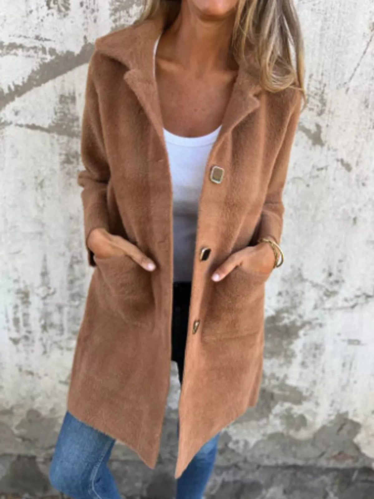 Full Size Button-Down Long Sleeve Longline Coat
