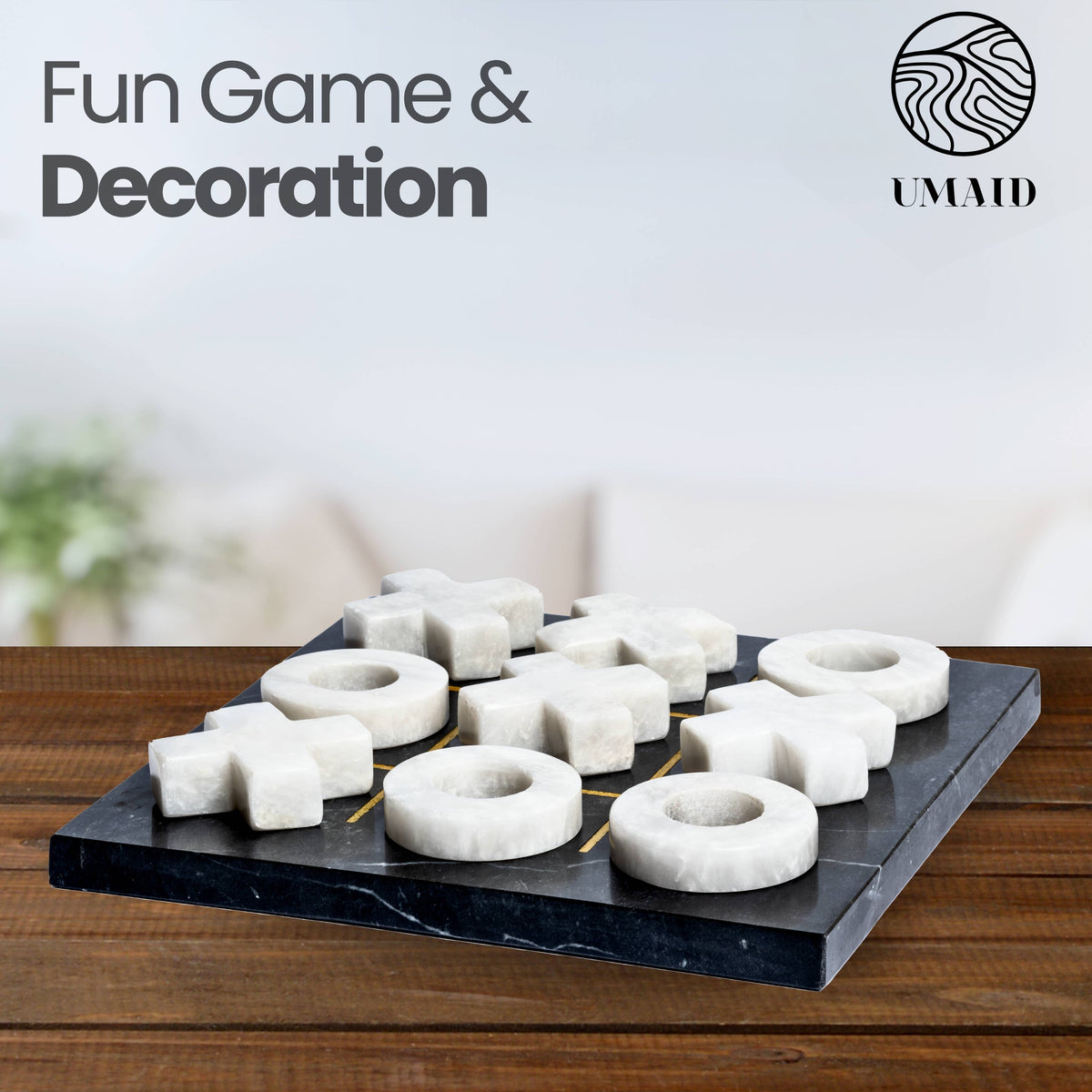 Marble Tic Tac Toe Game: Black & White
