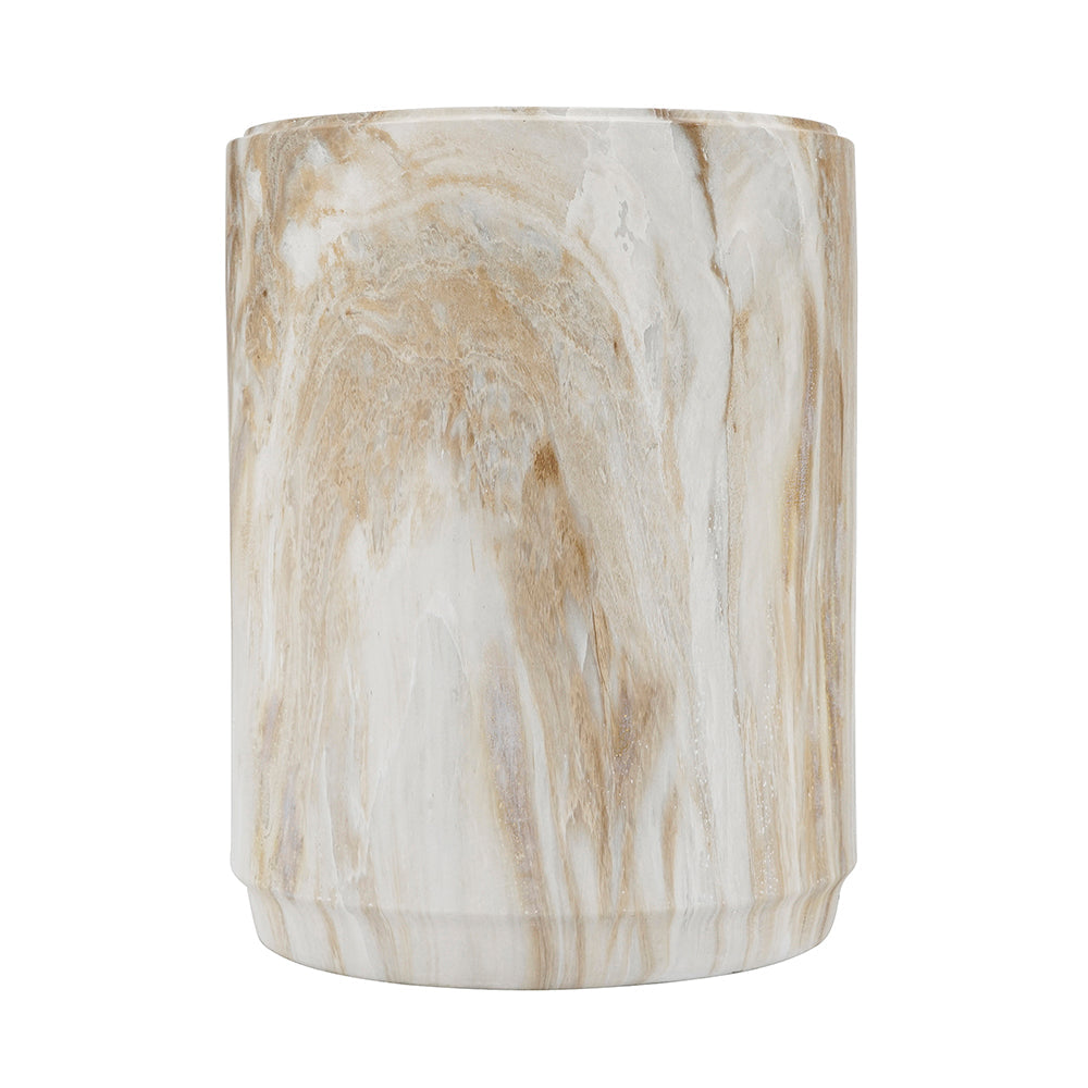 Marble-Look Stool Accent Table with Swirling Stone Finish - Beige, Green, or Black