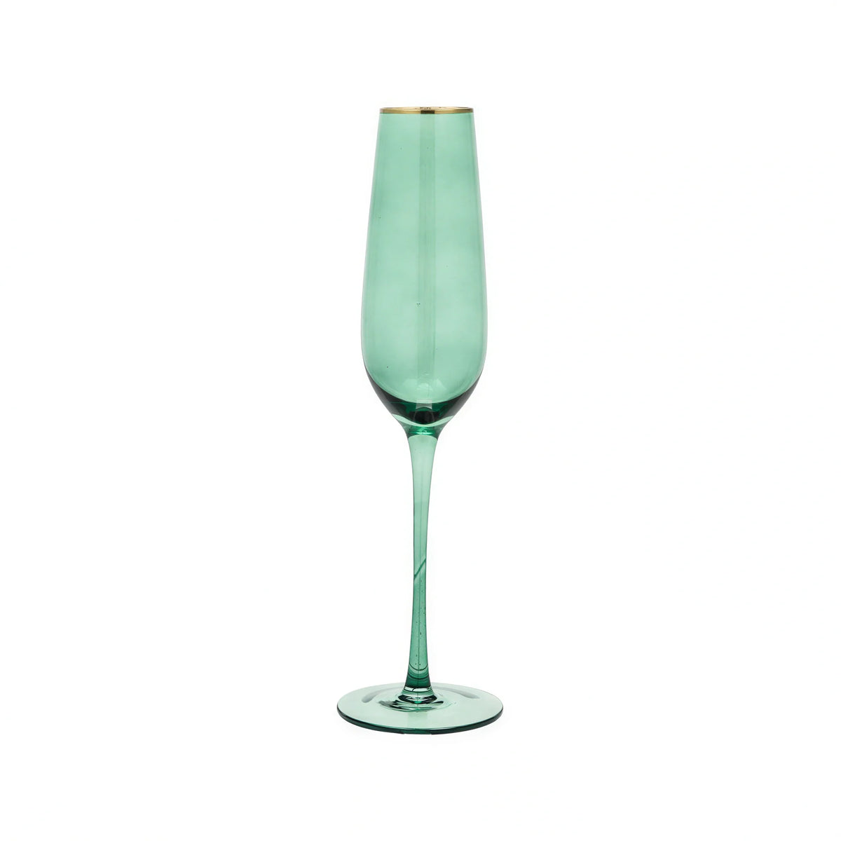 Kadra Kitchenware Vikko Decor VD-P8-GR Champagne Flute Glass, 8.5 oz, Green with Gold Rim Case of 24