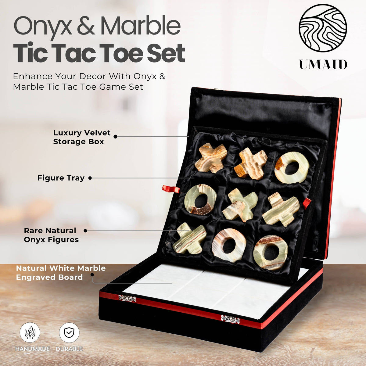 Marble Tic Tac Toe Game: Black & White