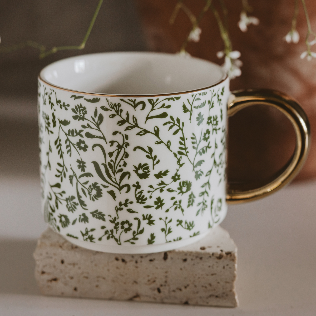 Green Floral Coffee Mug
