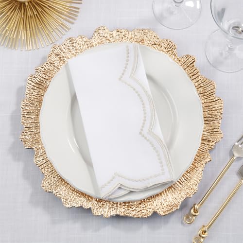Embroidered Polka Dot Scallop Cloth Napkins - Set of 4