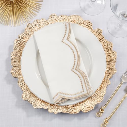 Embroidered Polka Dot Scallop Cloth Napkins - Set of 4