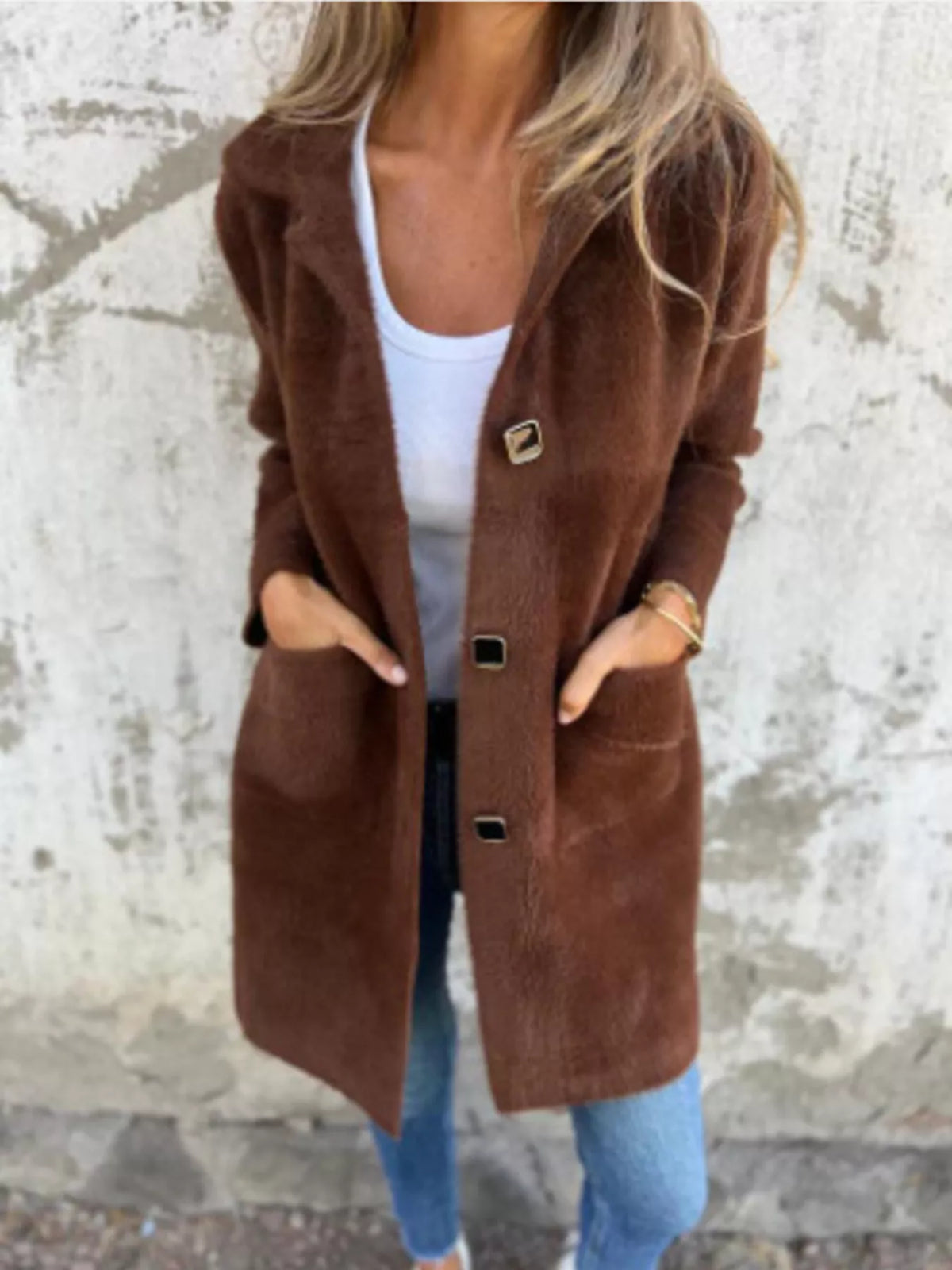 Full Size Button-Down Long Sleeve Longline Coat