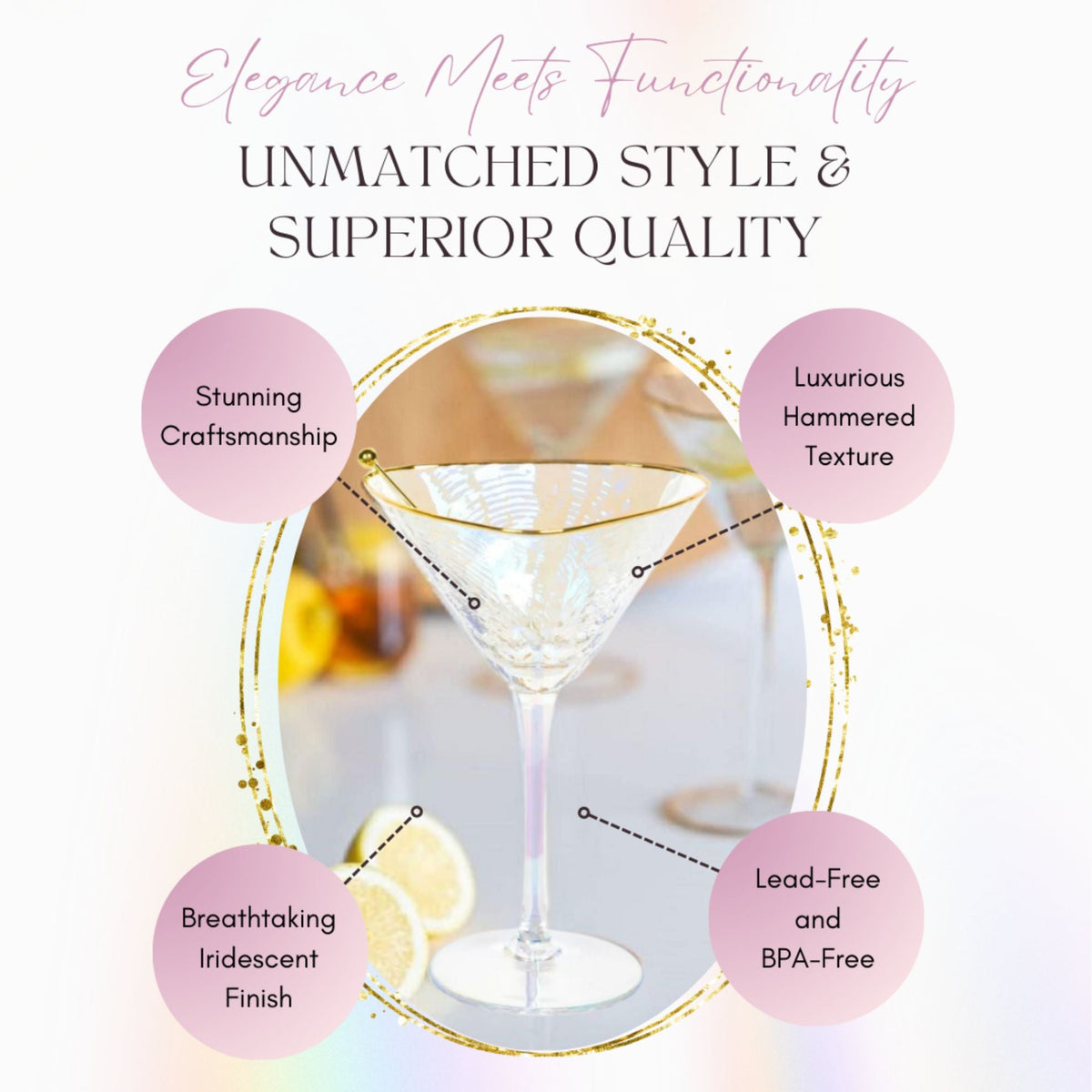 Iridescent Hammered Martini & Cocktail Glasses