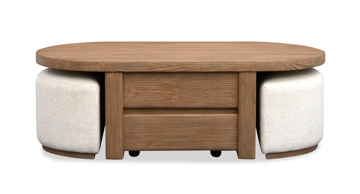 Hayden - Lift Top Storage Cocktail Table With Casters And Two Upholstered Stools - Golden Oat