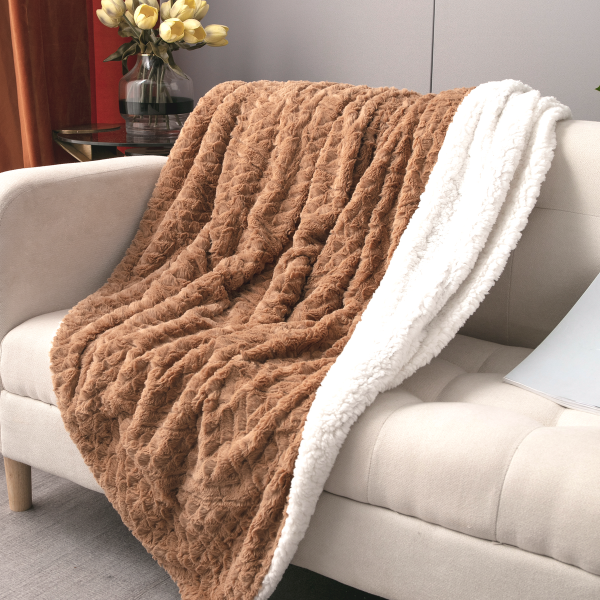 Caramel Brown Faux Fur Throw Blanket
