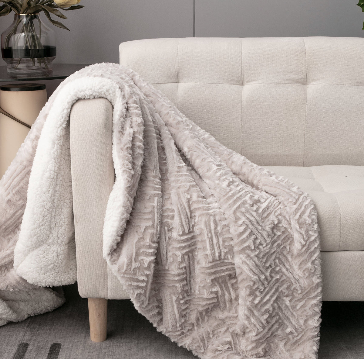 Lavender Grey Faux Fur Throw Blanket