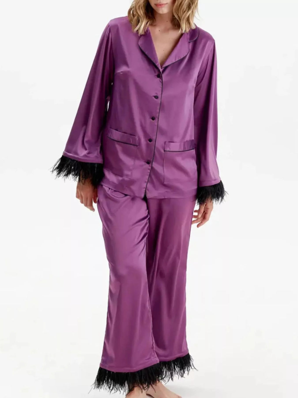 Silky Button Up Top and Pants Lounge Set