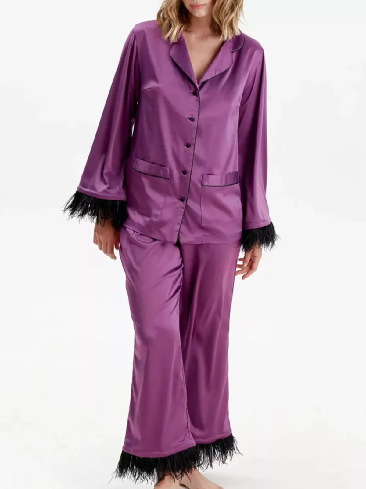 Silky Button Up Top and Pants Lounge Set