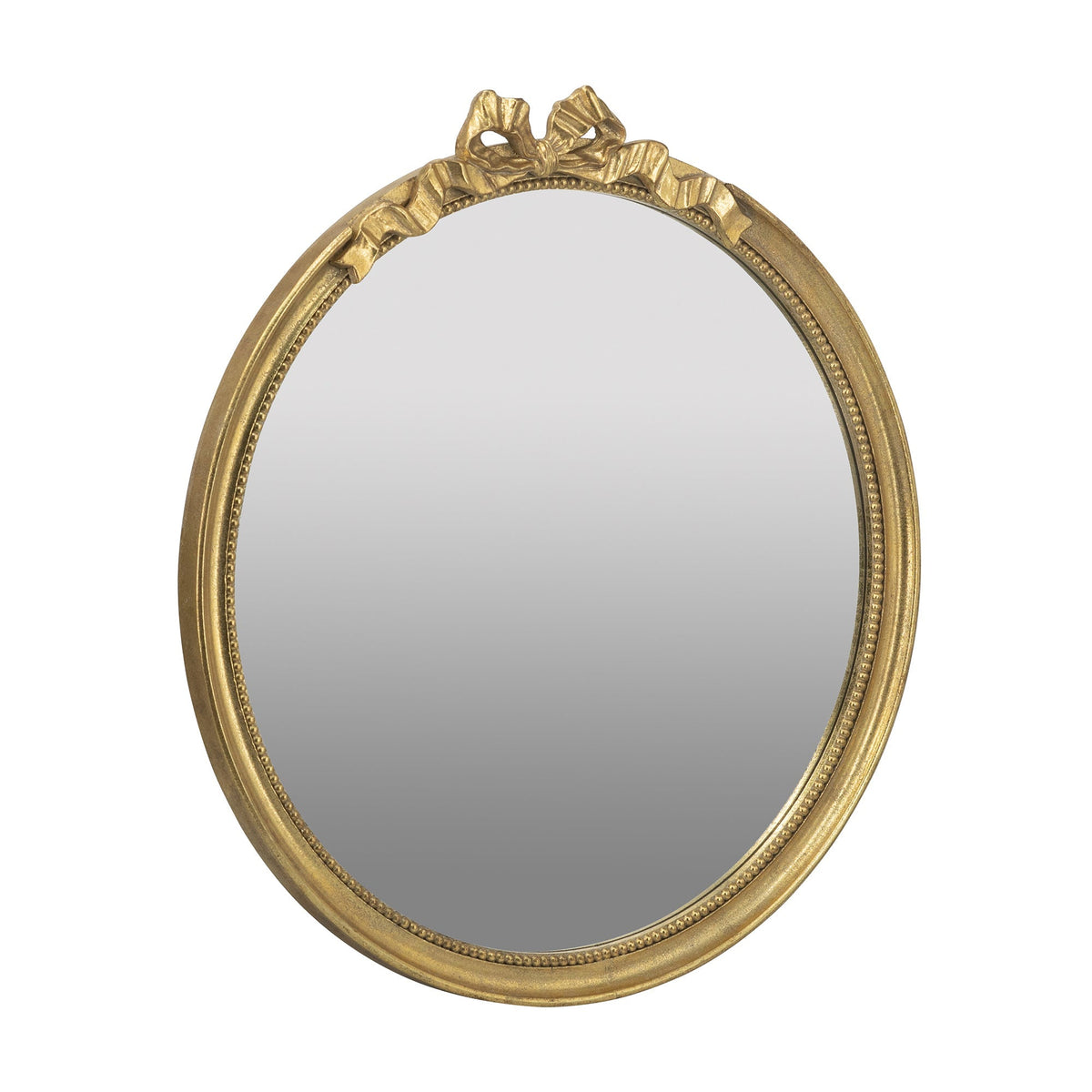 Round Decorative Wood Frame Wall Mirror with Scrollwork Crown - Gold