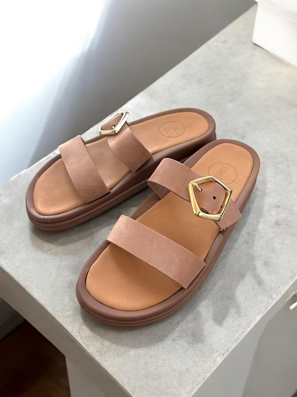NUBUCK LEATHER SLIDE SANDALS