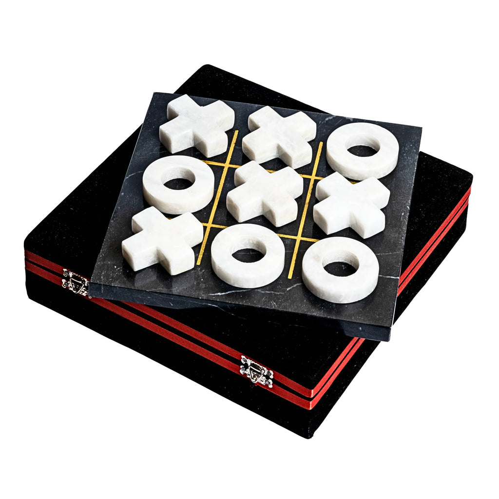 Marble Tic Tac Toe Game: Black & White