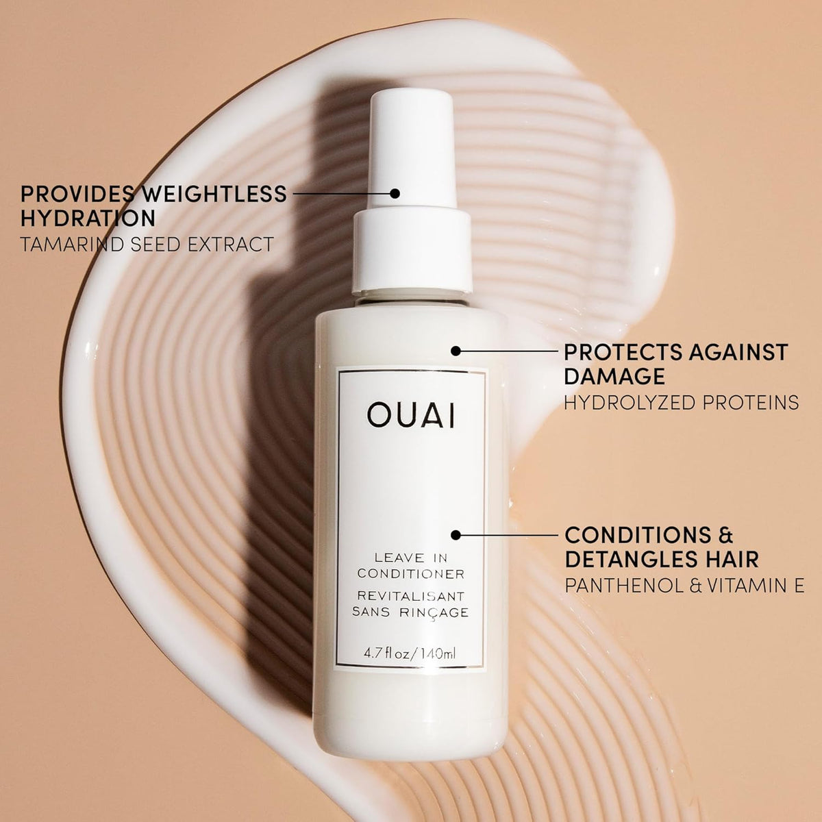 OUAI Leave In Conditioner & Heat Protectant for Hair - Prep Hair for Styling or Use as Detangling Spray to Fight Frizz & Flyaways - No Parabens, Sulfates or Phthalates (4.7 oz)