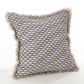 Fennco Styles Canberra Collection Fringed Morocan Design Cotton Down Filled Cotton Throw Pillow 20" W x 20" L - Navyy Blue Accent Pillow for Couch, Bedroom, Living Room and Office Decor