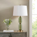 Glass Table Lamp with White Fabric Shade - Green