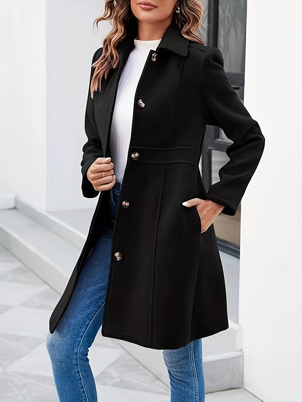 Button-Down Wool Blend Coat