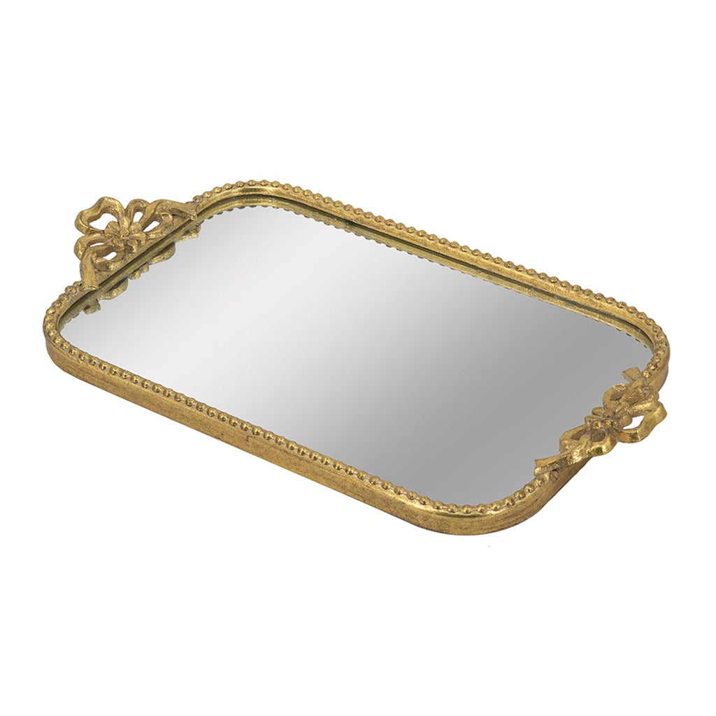 Ornate Gold Accent Tray with Mirrored Surface - Gold