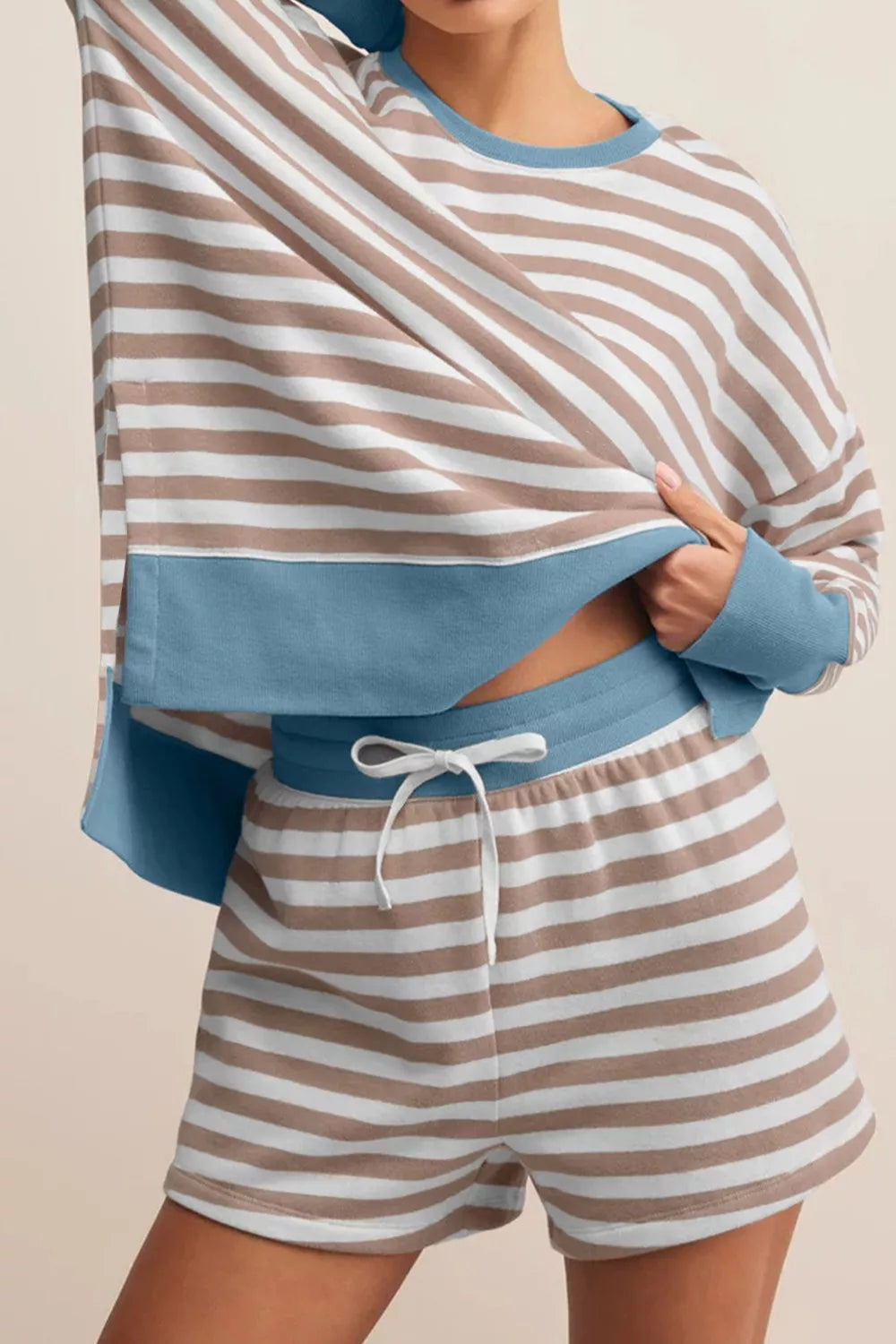 Stripe Color Oversized Top and Shorts Set