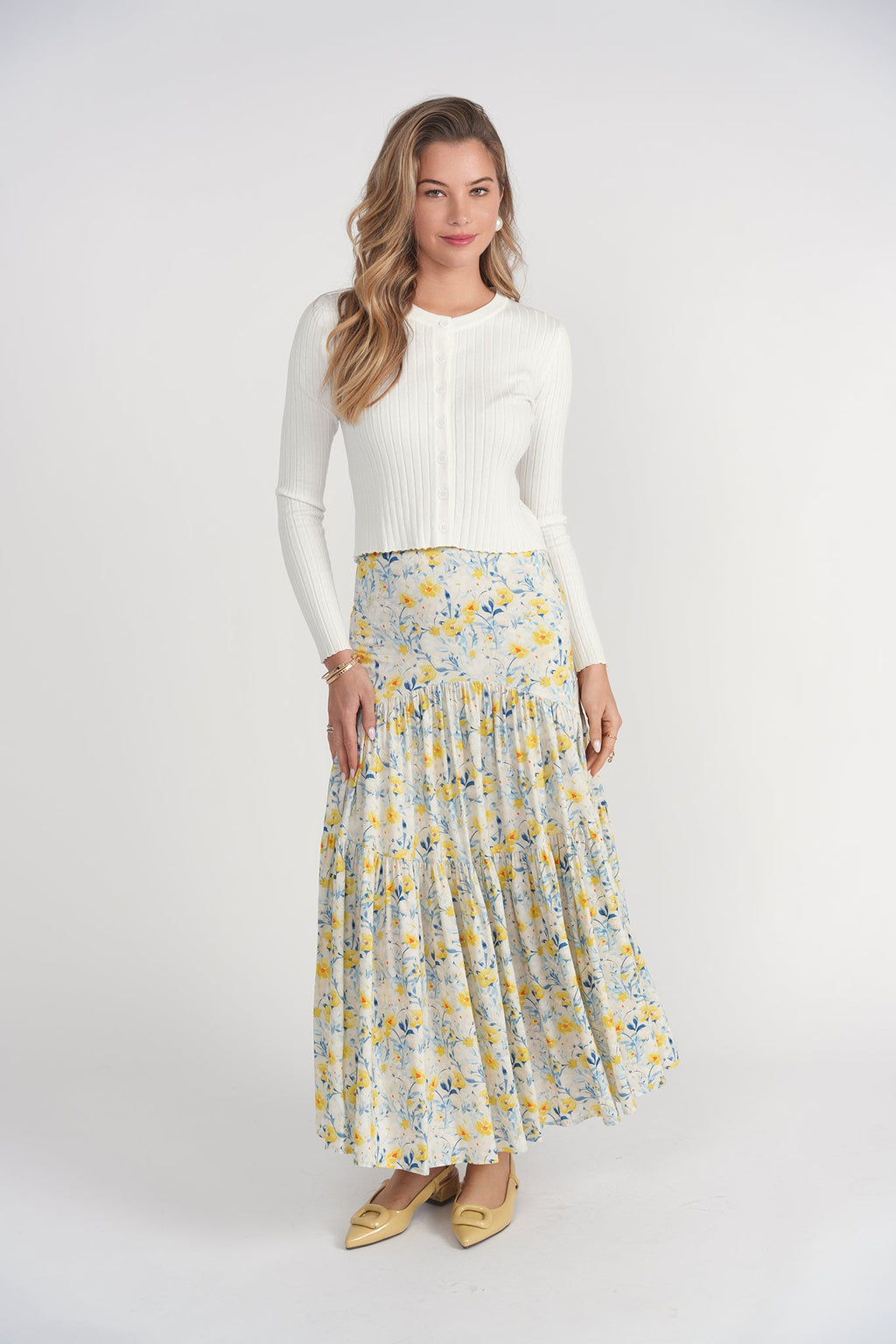 Tiered Maxi Skirt- Yellow Wildflowers