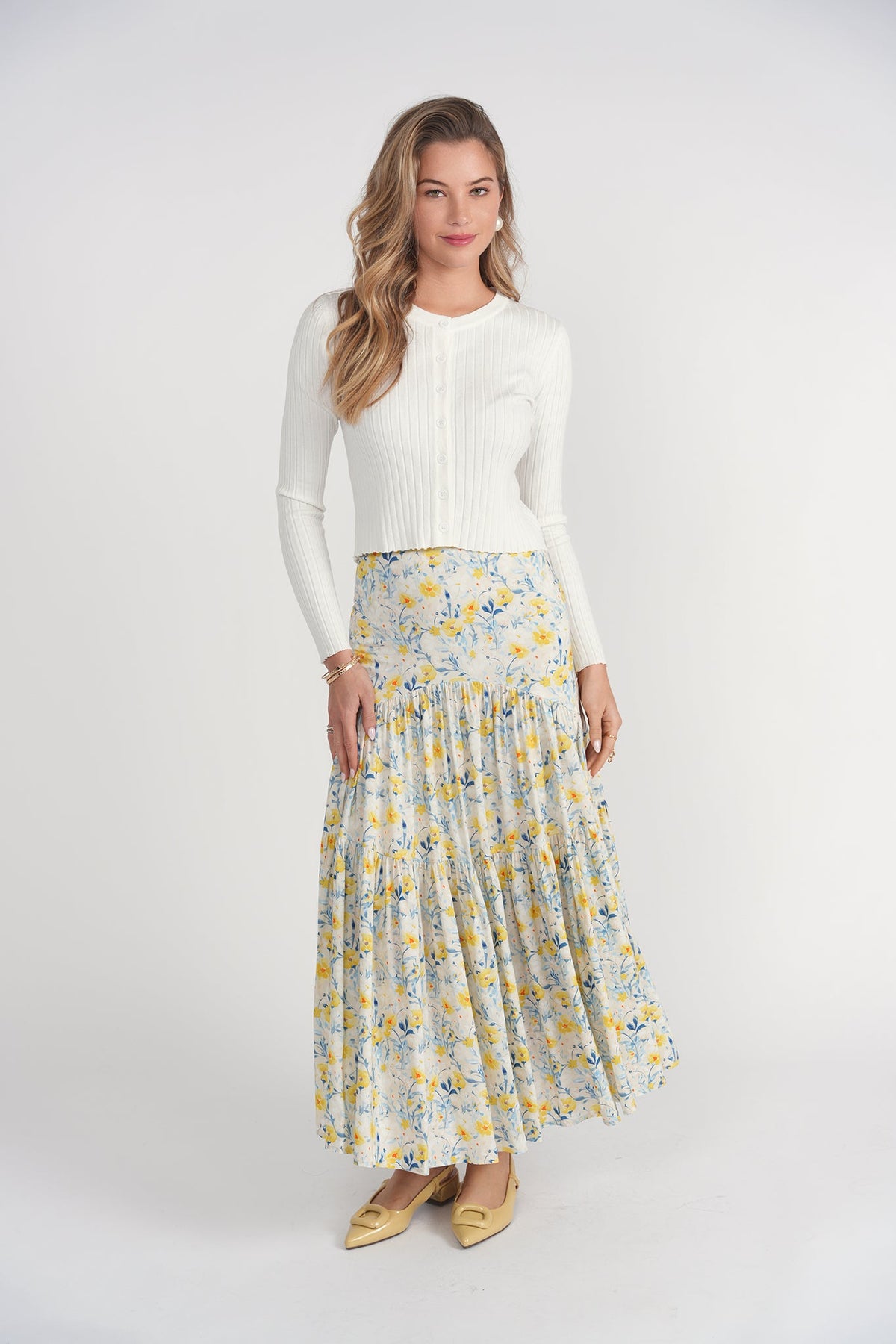 Tiered Maxi Skirt- Yellow Wildflowers