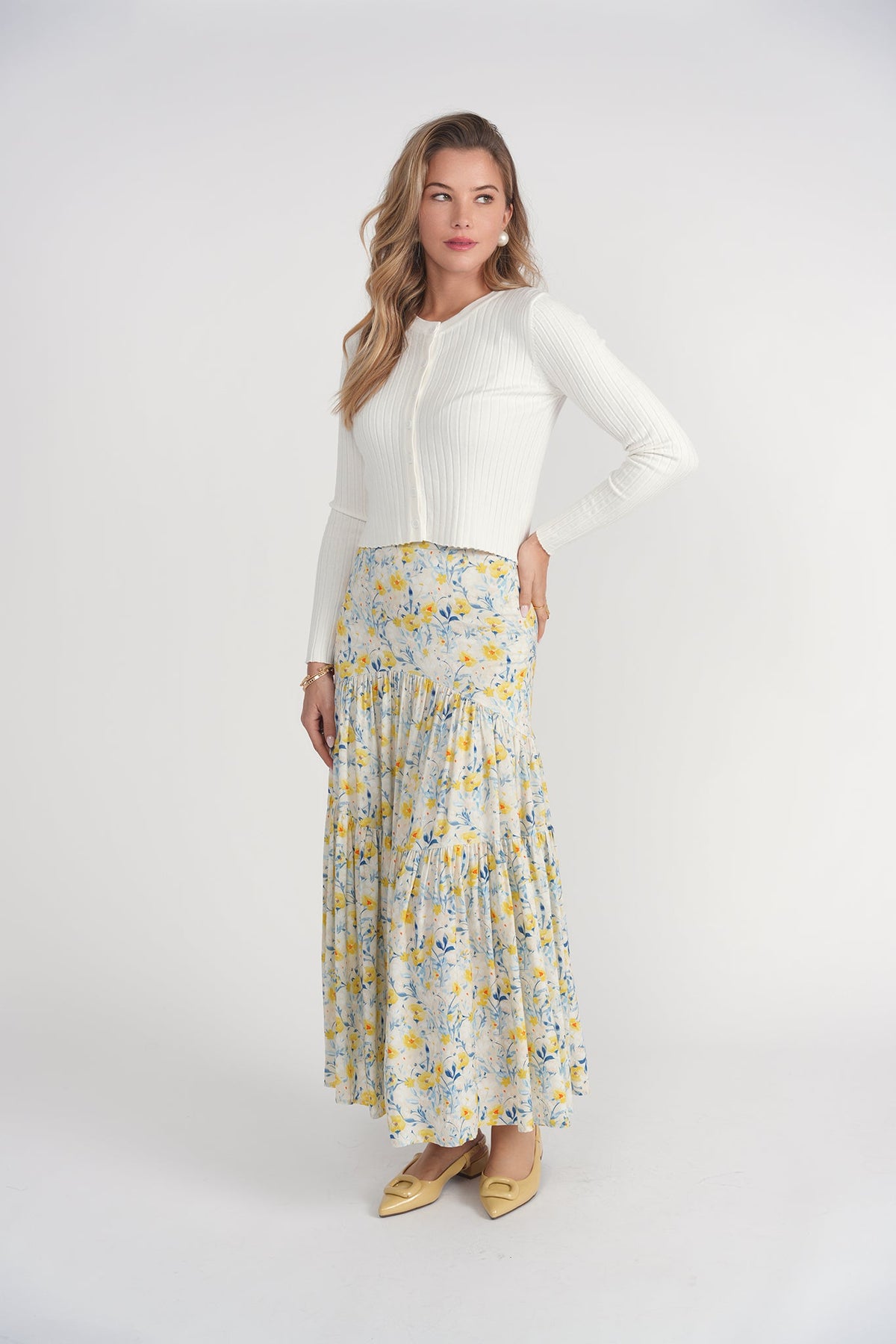 Tiered Maxi Skirt- Yellow Wildflowers
