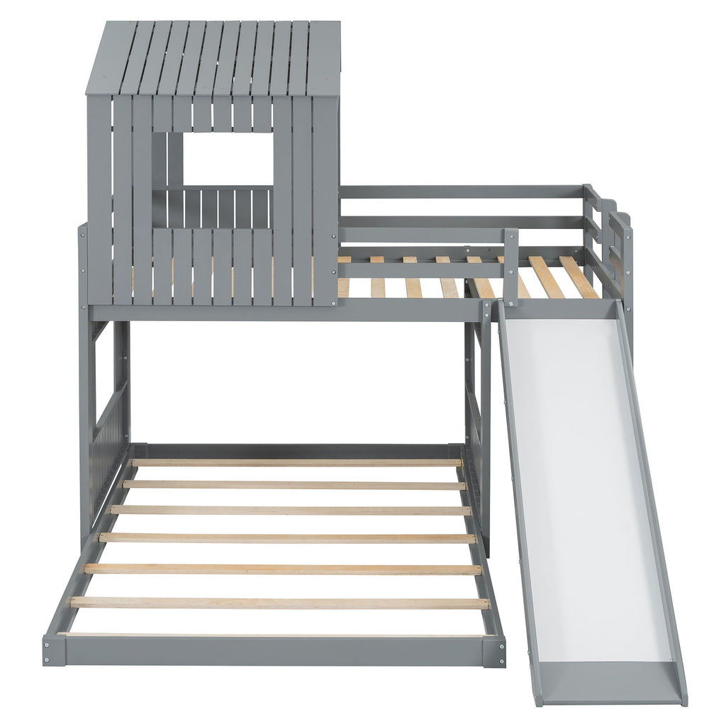 Loft Bunk Bed With Playhouse, Slide, and Guardrails - Twin Over Full