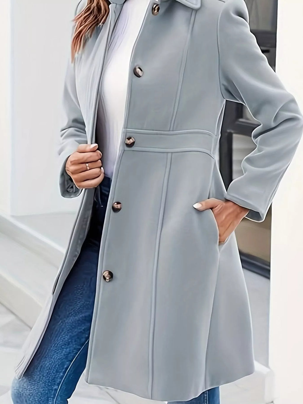Button-Down Wool Blend Coat
