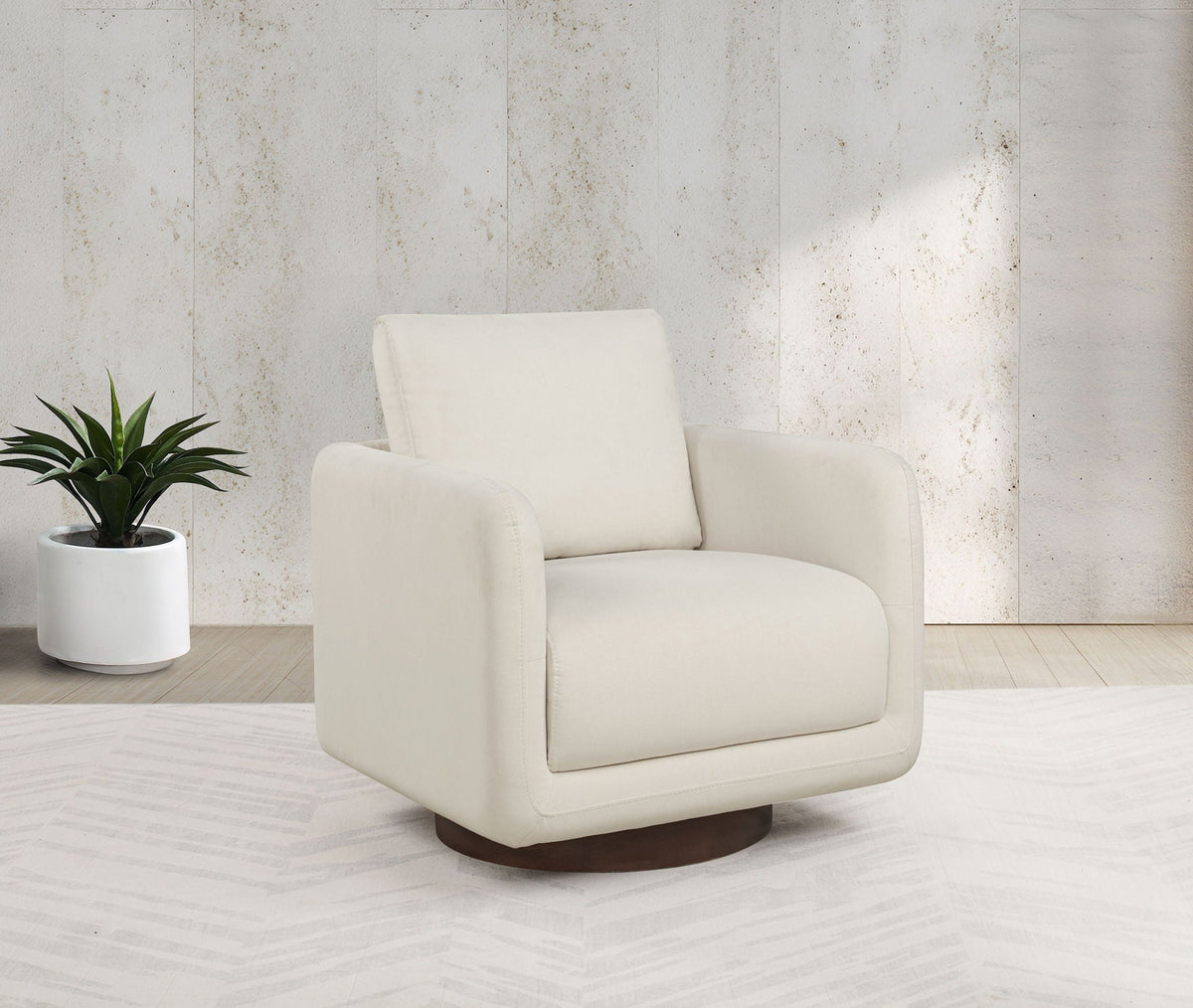 Iris Fabric Upholstered Swivel Accent Chair Ivory