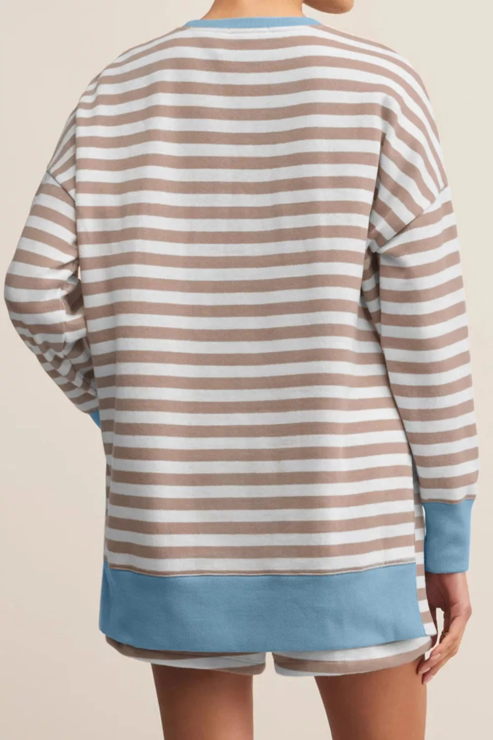Stripe Color Oversized Top and Shorts Set