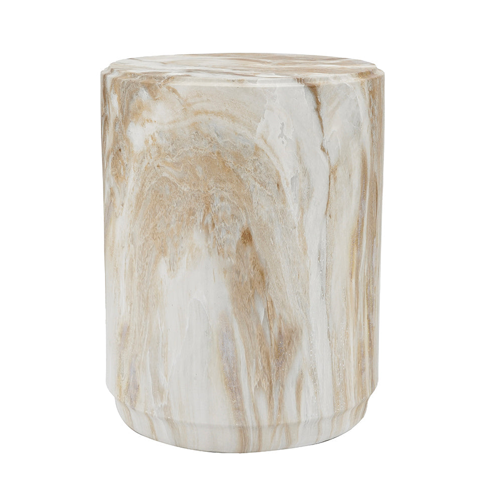 Marble-Look Stool Accent Table with Swirling Stone Finish - Beige, Green, or Black