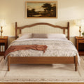 King Size Wooden Platform Bed with Rattan Headboard - Natural Wood