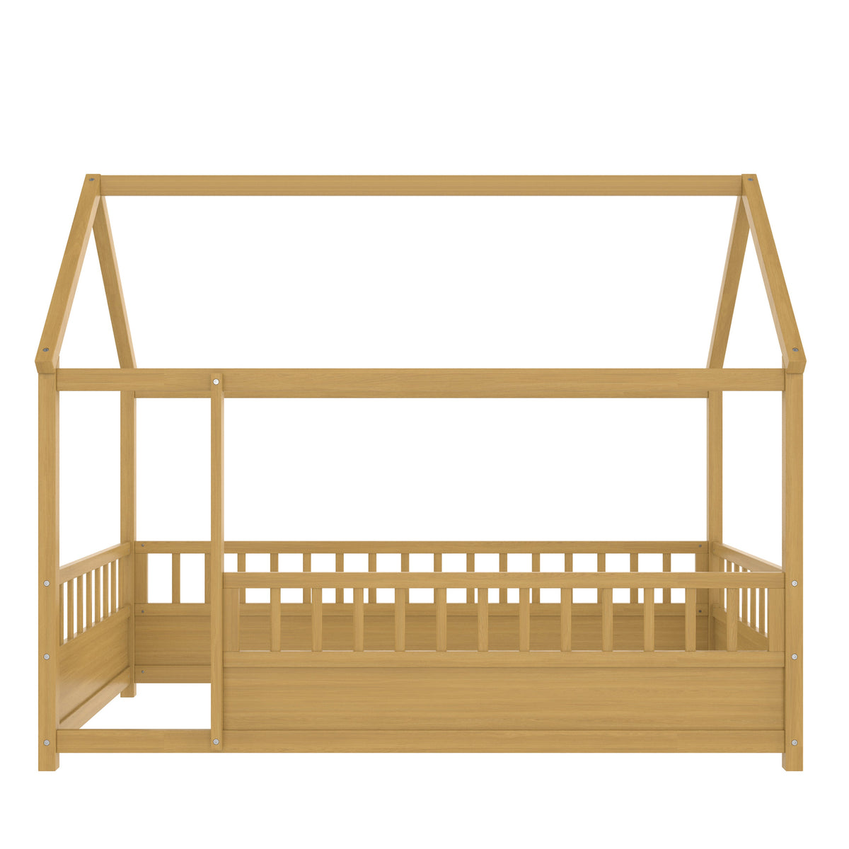 Twin Size Floor Wooden Bed with House Roof Frame - Pine