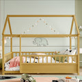 Twin Size Floor Wooden Bed with House Roof Frame - Pine