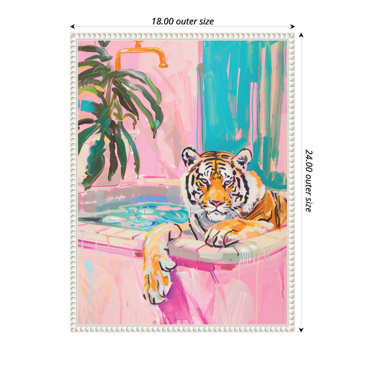 Sylvie Tiger Bathtub Vibrant Dopamine Decor Framed Canvas by Honey Island Studio