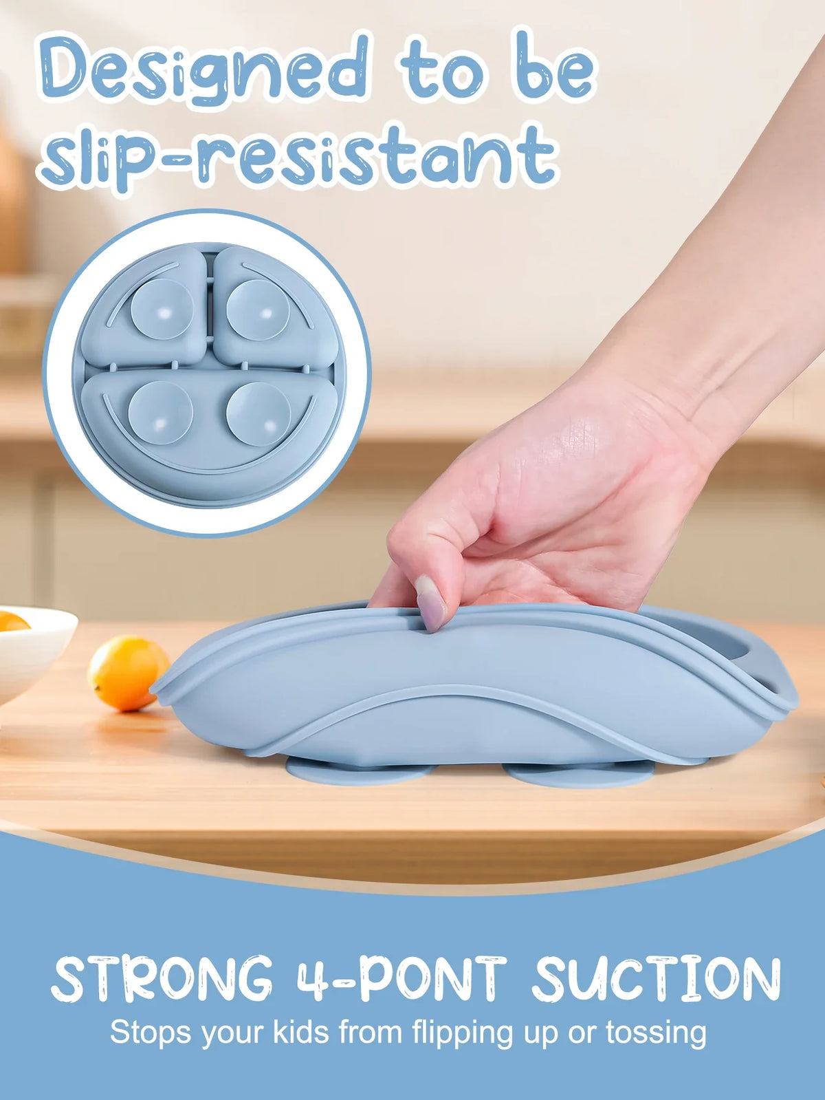 TYRY.HU 100% Silicone Baby Feeding Tray – Compartmentalized Meal Tray with Suction Cup for Secure Attachment to Table