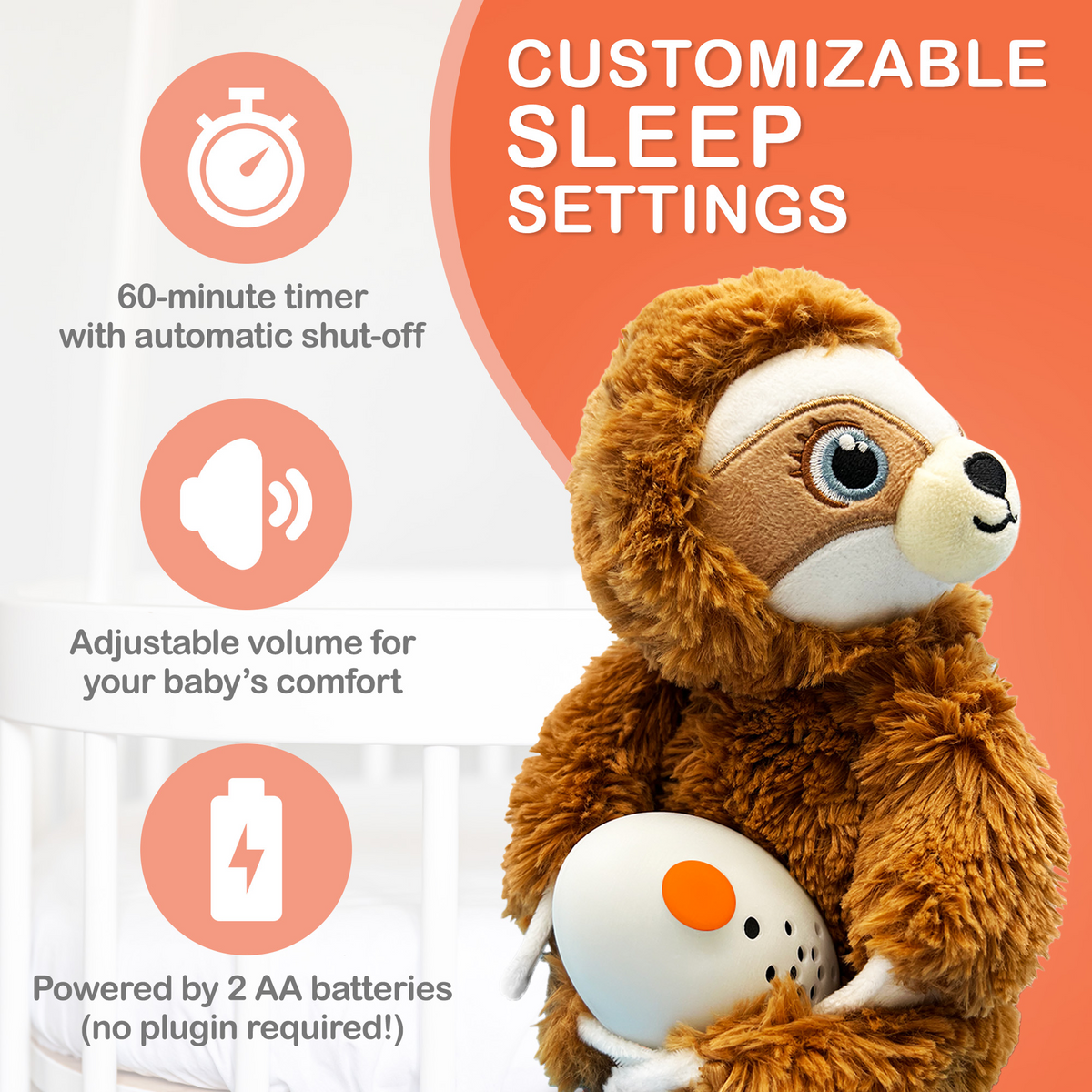Baby Shusher Sloth – Real Shushing Sound & Smart Cry Detection