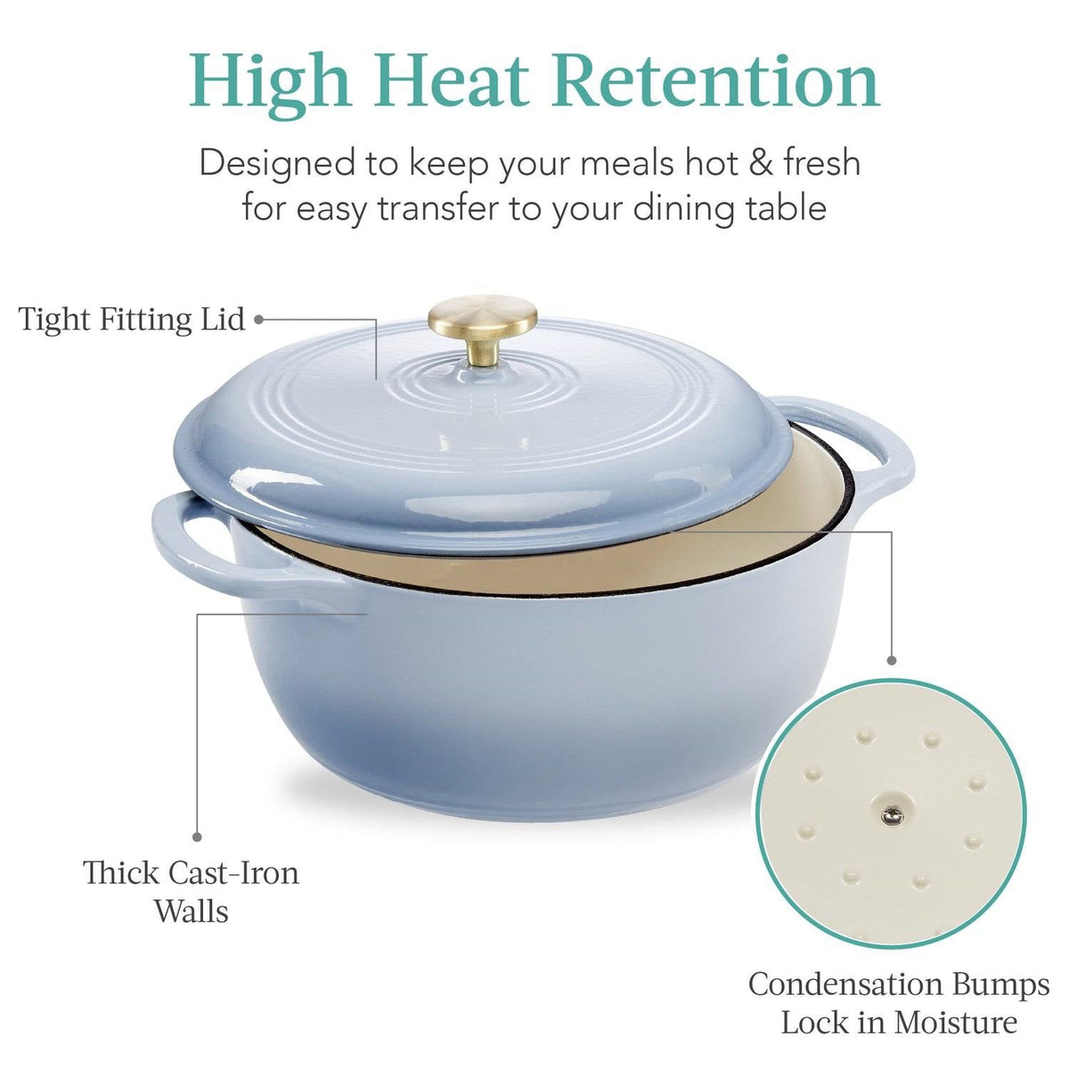 6 Quart Baby Blue Enamel Cast-Iron Dutch Oven