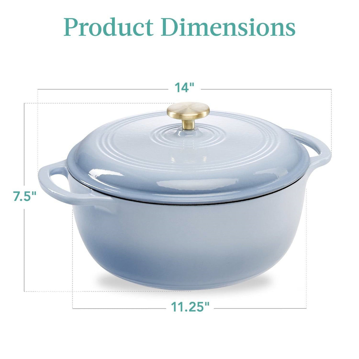 6 Quart Baby Blue Enamel Cast-Iron Dutch Oven