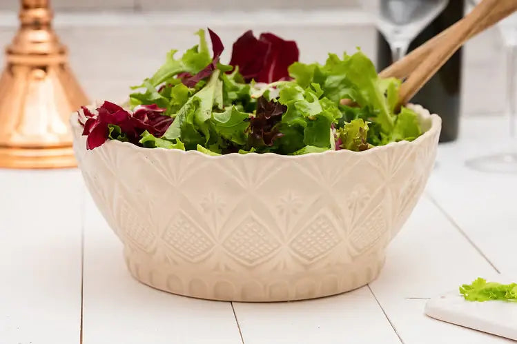 Vintage Inspired Large Handmade Ceramic Bowl – Beige, 8.4"