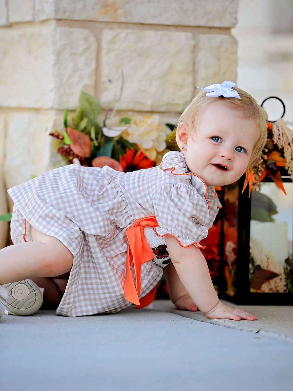 Thanksgiving Smocked Girls Dress Bloomer Set Turkey Embroidery