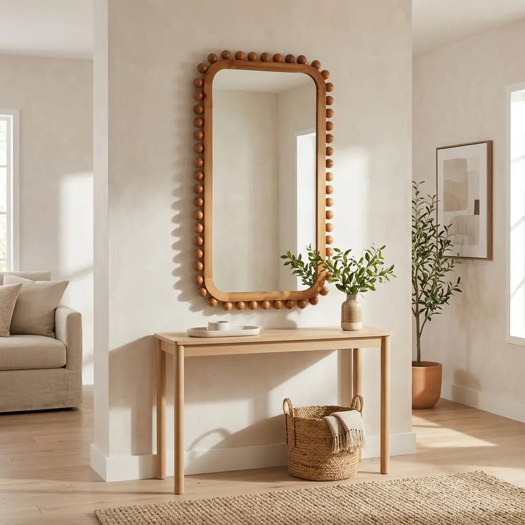 Decorative Mirror - Brown Wood Knobby Rectangular, 23x45 in.