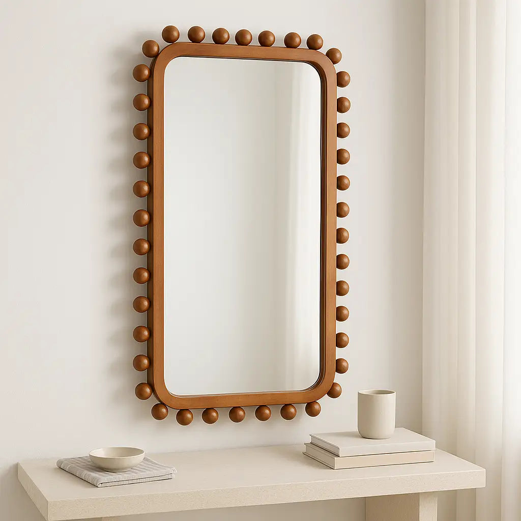 Decorative Mirror - Brown Wood Knobby Rectangular, 23x45 in.